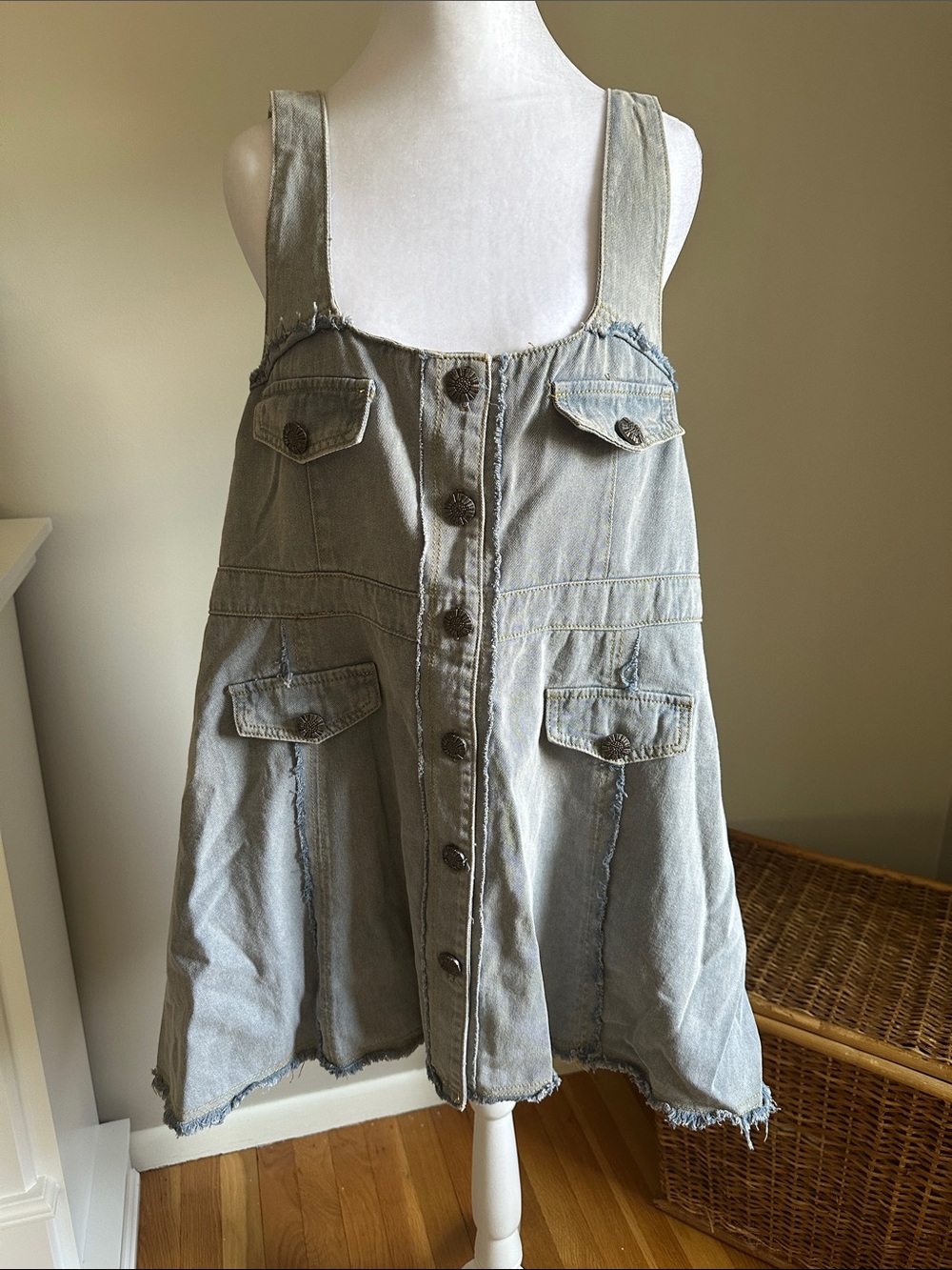 POL Denim Button Mini Dress, Sz L